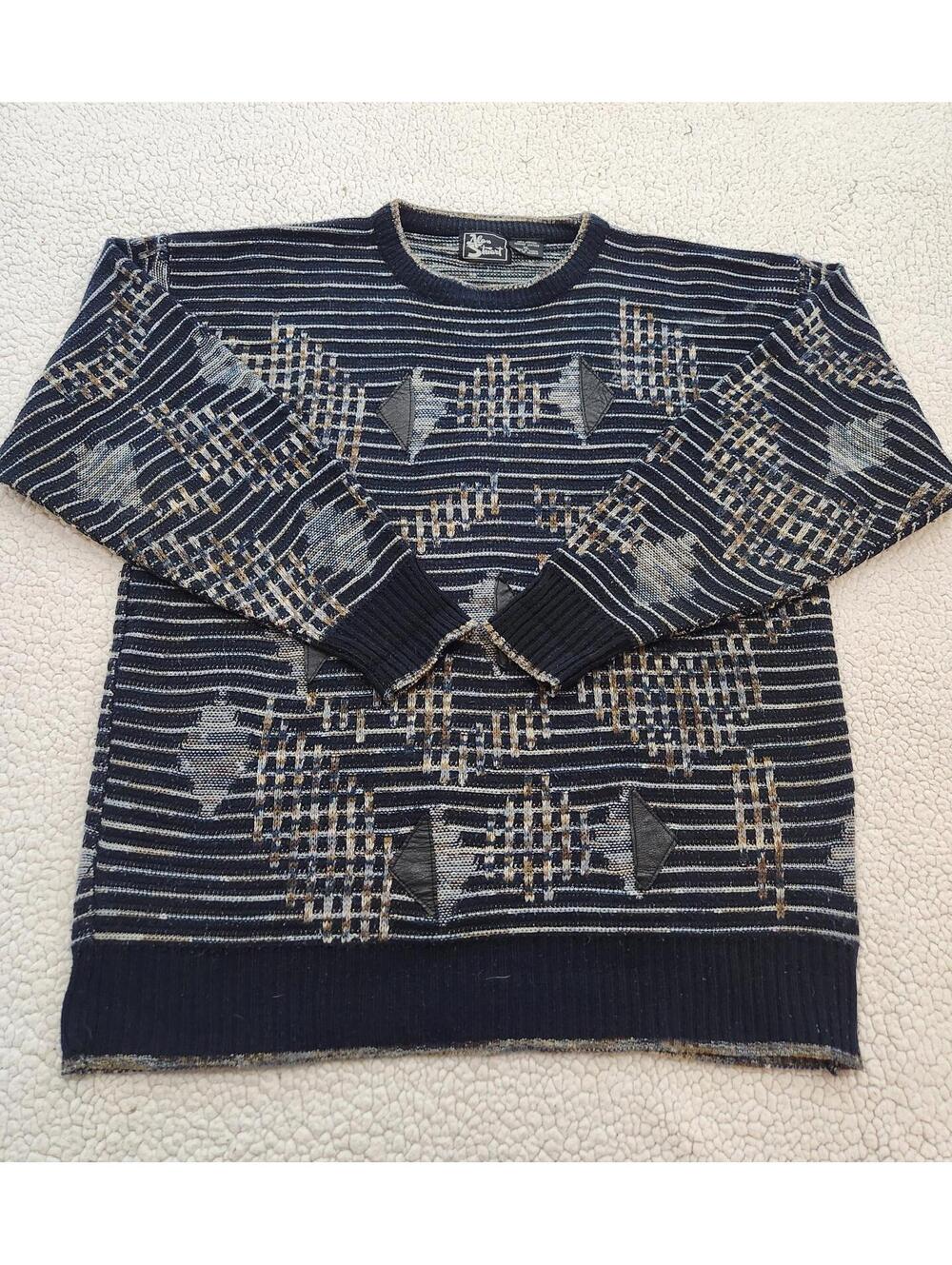Vintage Alan Stuart crewneck sweater Mens XL abstract art knit pullover Golf